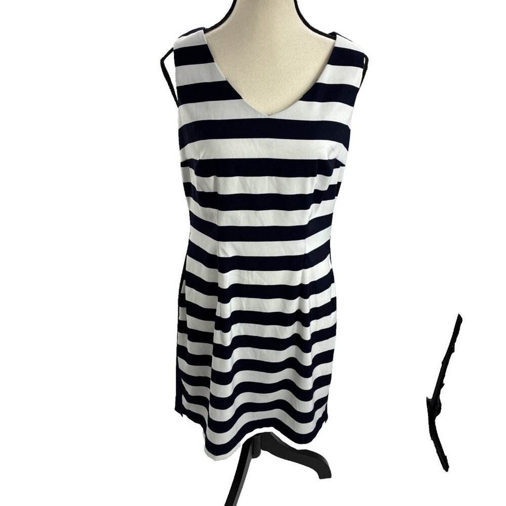 Alyx Womens Size 10 Dress Navy White Striped Sleeveless V Neck Casual Shift